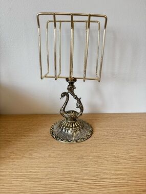 Antique-Style Swan Metal Napkin Holder in Brass Tone